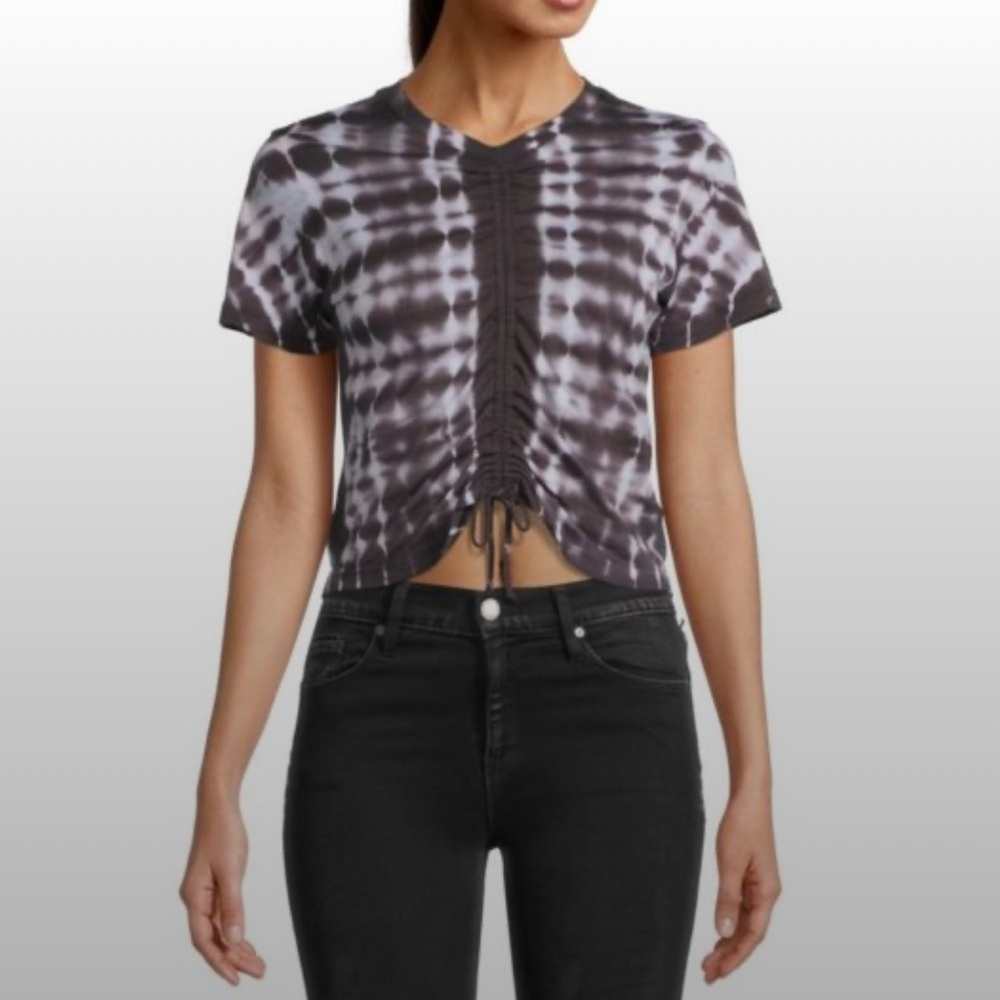 Monrow Black & White Tie-Dye Short Sleeve Cropped Tee